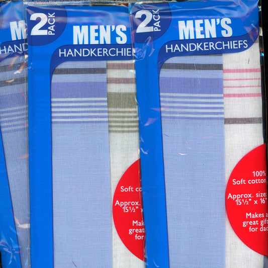 Six Male Handkerchiefs 100% Cotton 14" Square